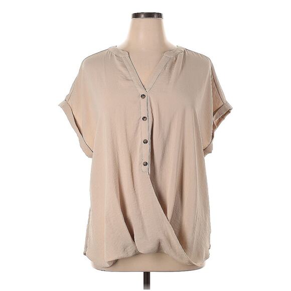 Dress Barn Tan Short Sleeve Lagenlook Blouse top Oversized Baggy Plus Sz 1X $45 - Picture 1 of 3